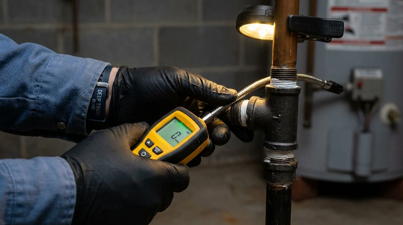 Gas leak detection with electronic sniffer by Johns Plumbing LLC in Crane