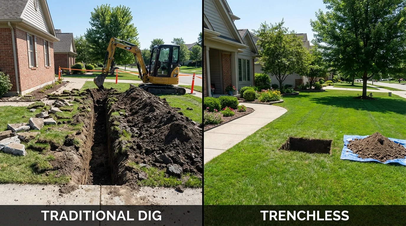 Trenchless sewer repair with minimal yard damage versus traditional excavation in Crane, TX